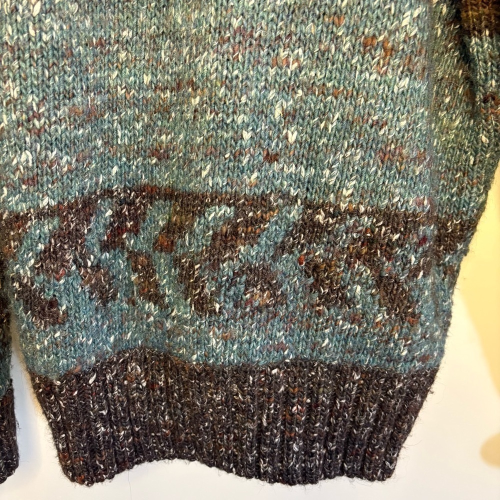 Manaaki Koro Intarsia Cardigan Forest Size M Men Wool Alpaca Silk Blend Natural - Picture 11 of 12